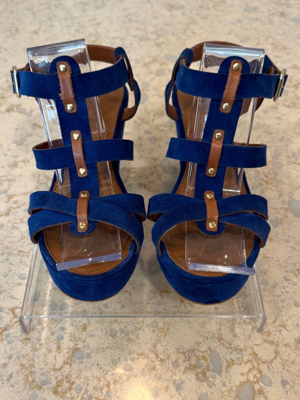Women's, US Size 8, Blue Suede Dress Platform Sandals by Andre, made in Italy